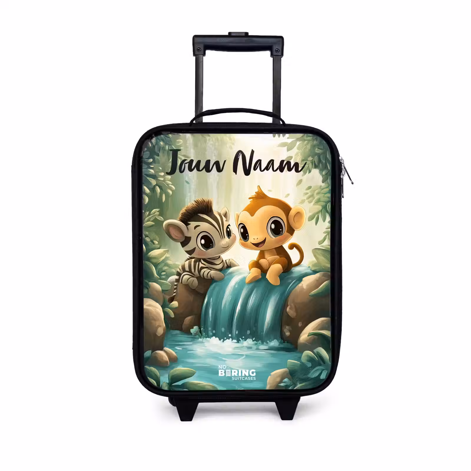 Kinderkoffer met naam - Zebra - Aapje - Waterval - Rotsen — 1