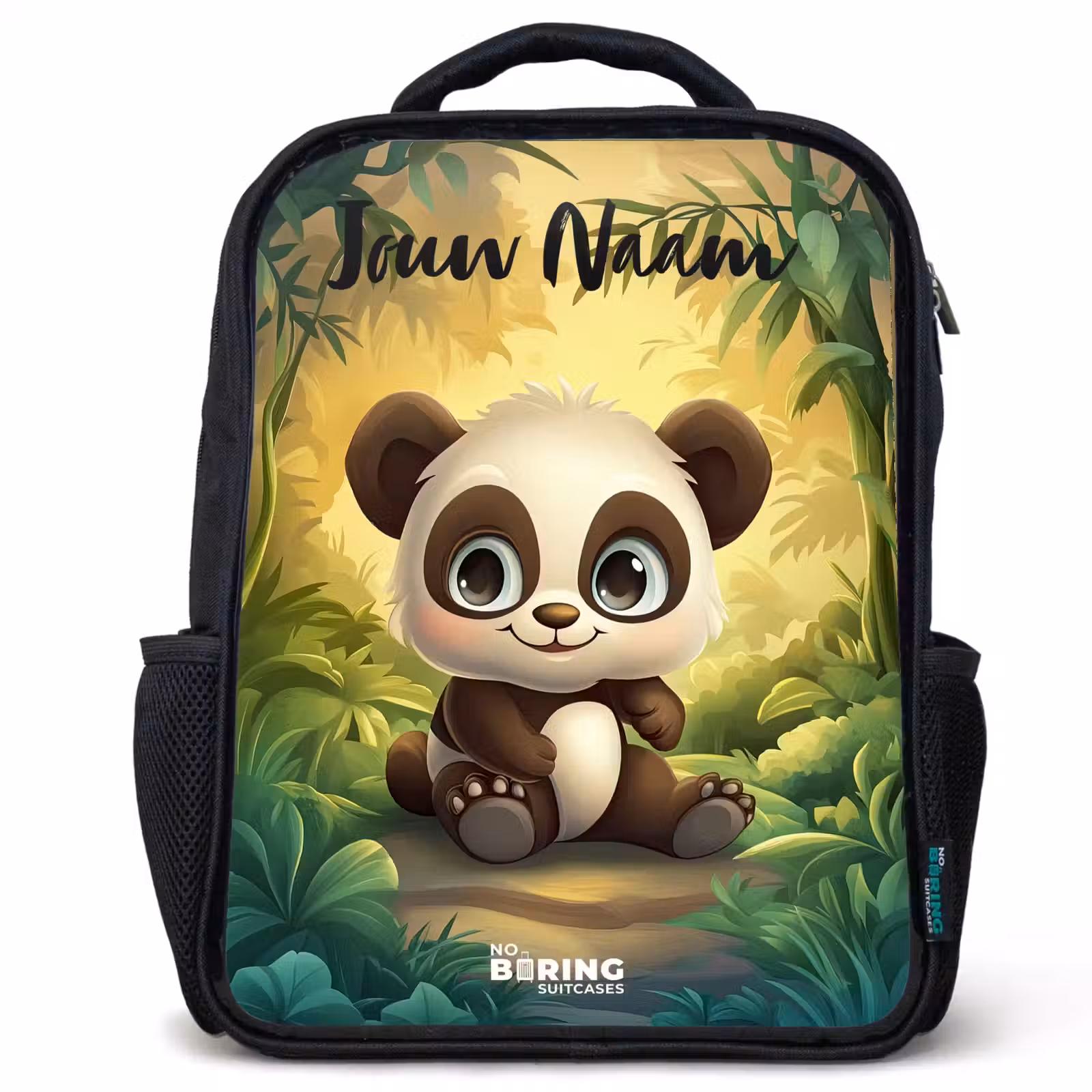 Kinderrugzak met naam - Zwart - Panda - Bamboebos - Groen — 1
