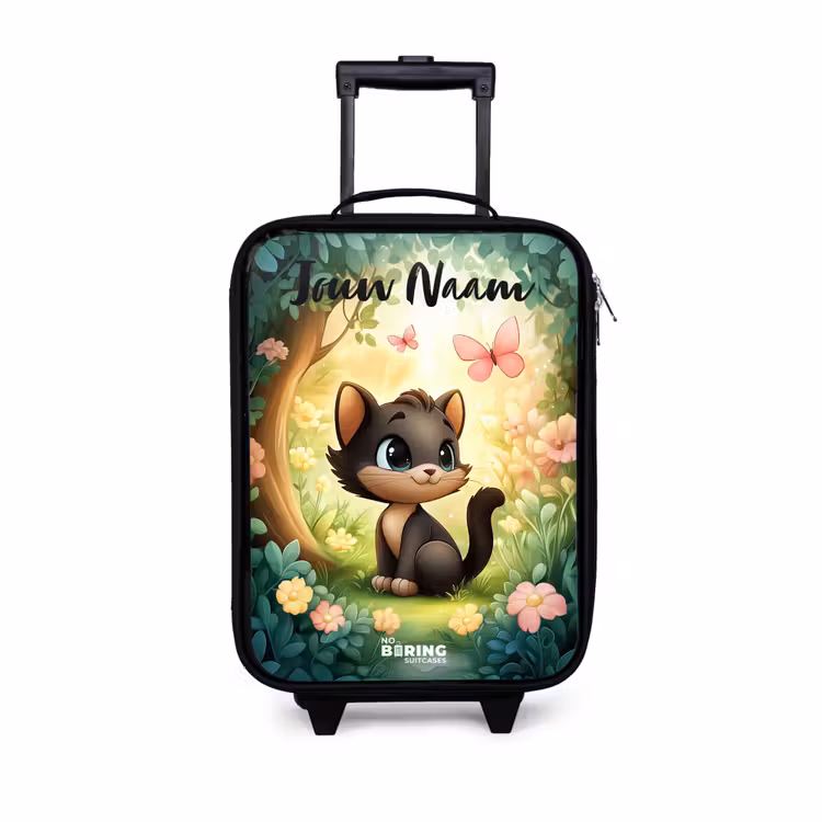 Kinderkoffer met naam - Kat - Vlinder - Bloemen — 1