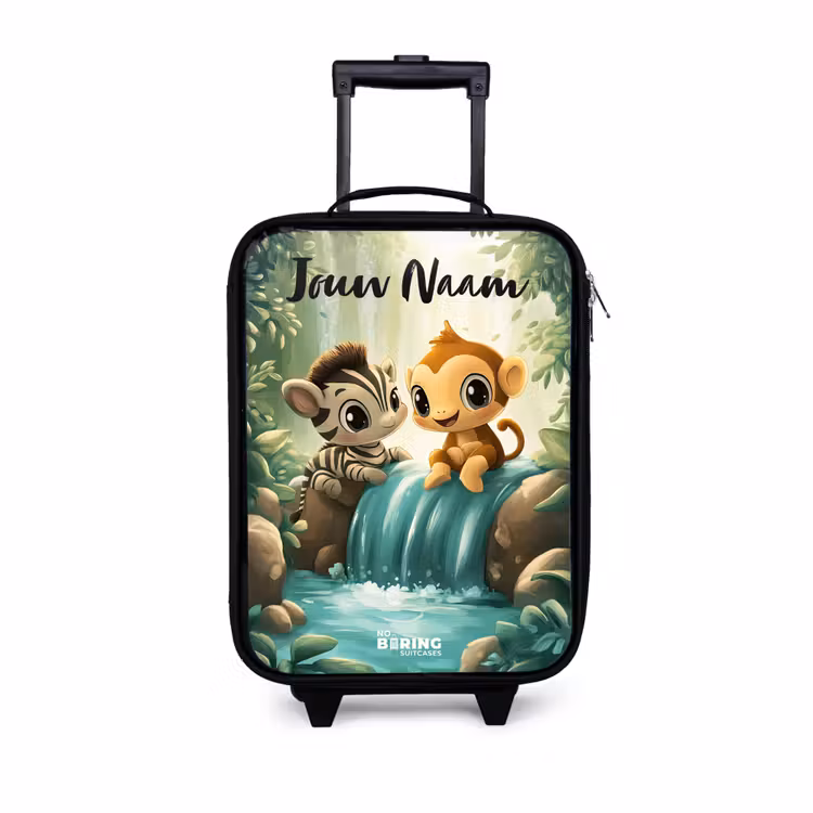 Kinderkoffer met naam - Zebra - Aapje - Waterval - Rotsen — 1