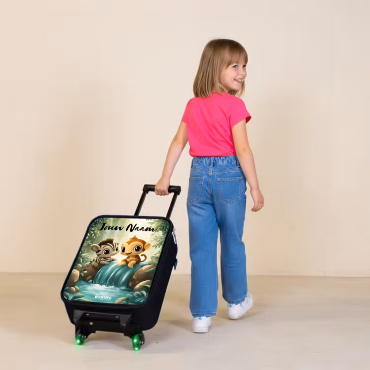 Kinderkoffer met naam - Zebra - Aapje - Waterval - Rotsen — 2