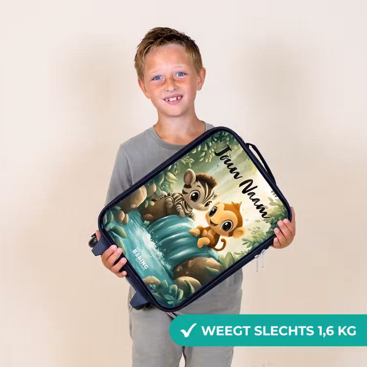 Kinderkoffer met naam - Zebra - Aapje - Waterval - Rotsen — 3
