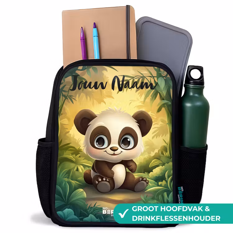 Kinderrugzak met naam - Zwart - Panda - Bamboebos - Groen — 4