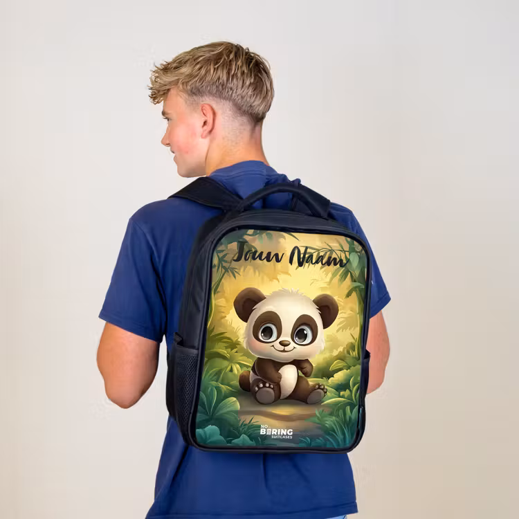 Kinderrugzak met naam - Zwart - Panda - Bamboebos - Groen — 6
