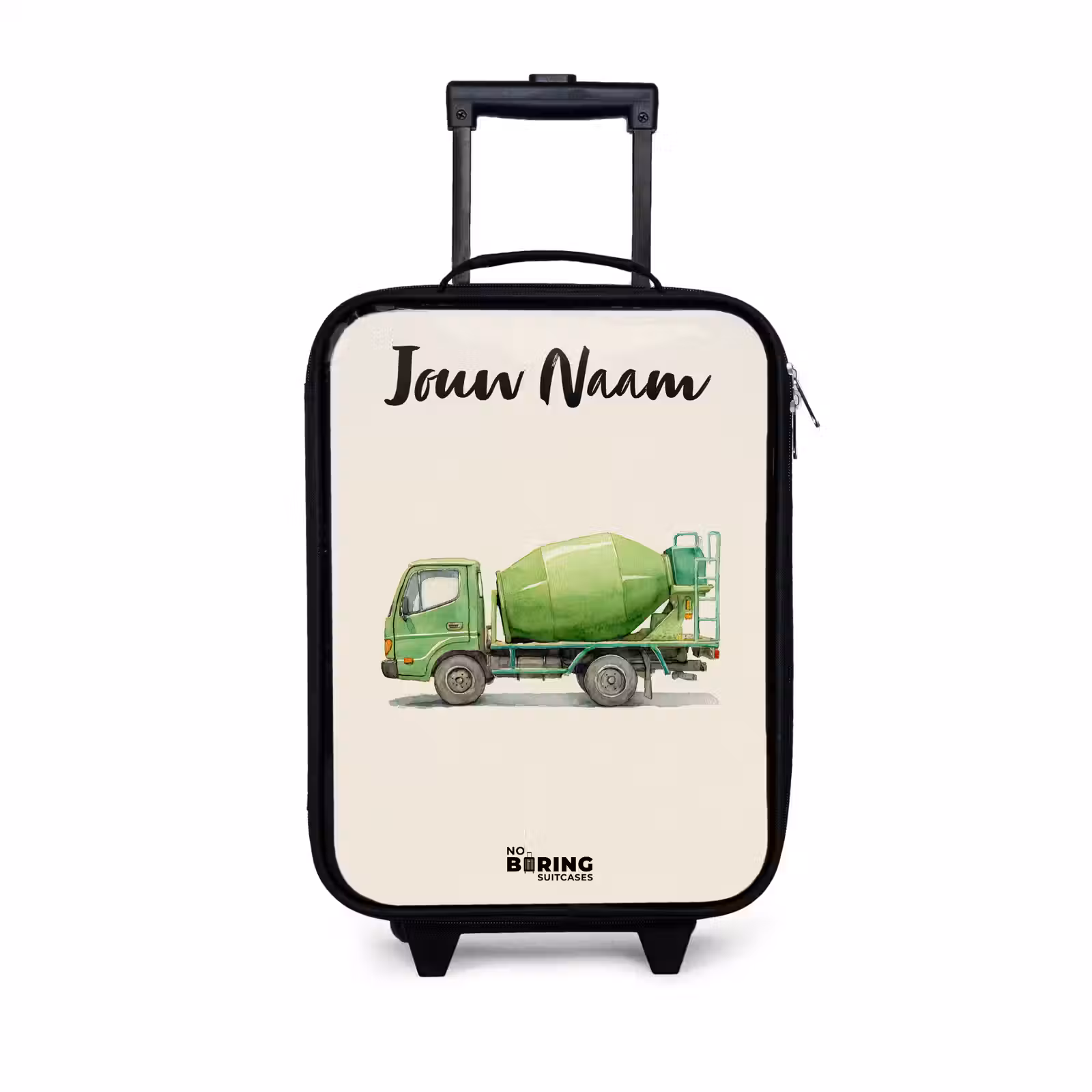 Kinderkoffer met naam - Betonmixer - Getekend - Groen — 1