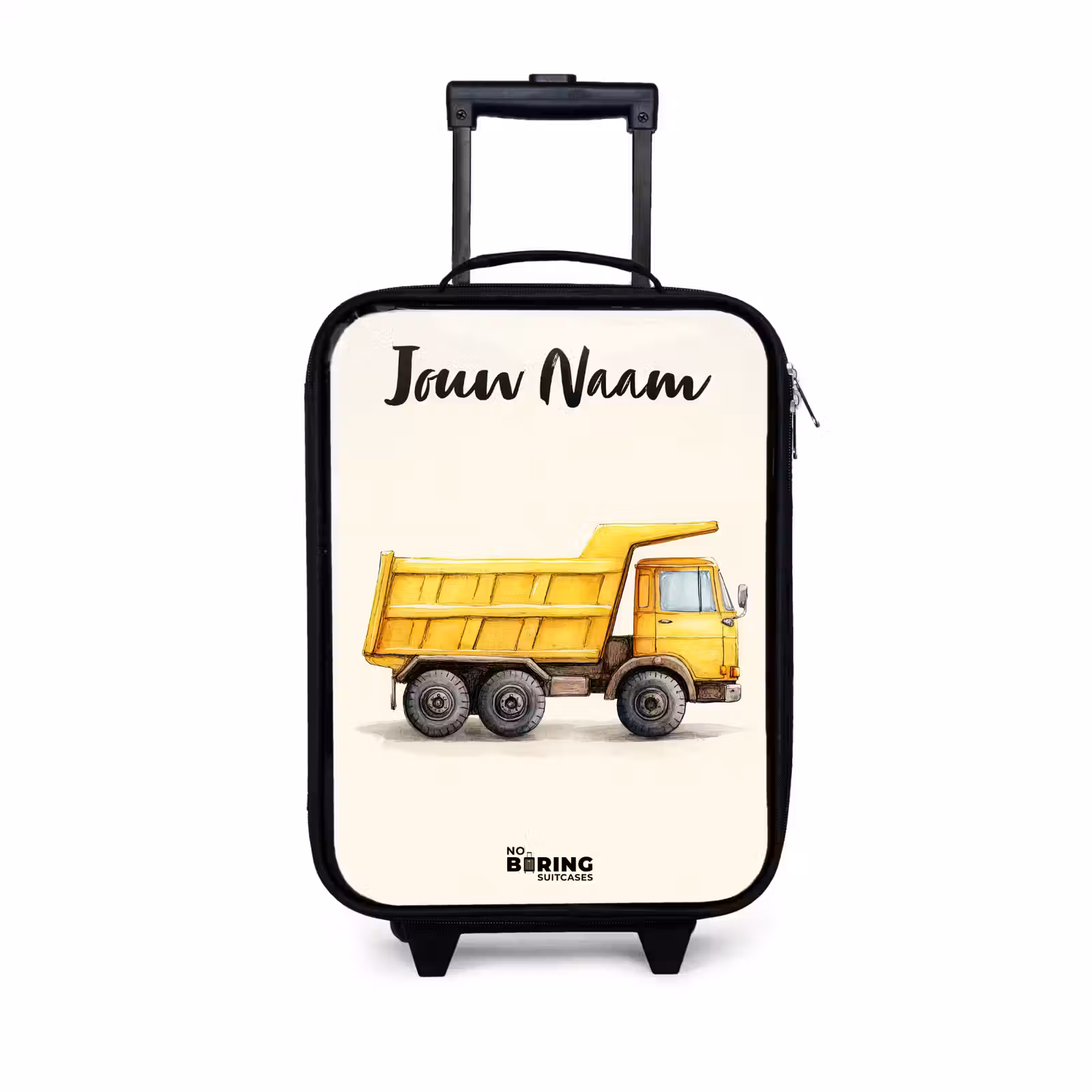 Kinderkoffer met naam - Kiepwagen - Getekend - Geel — 1