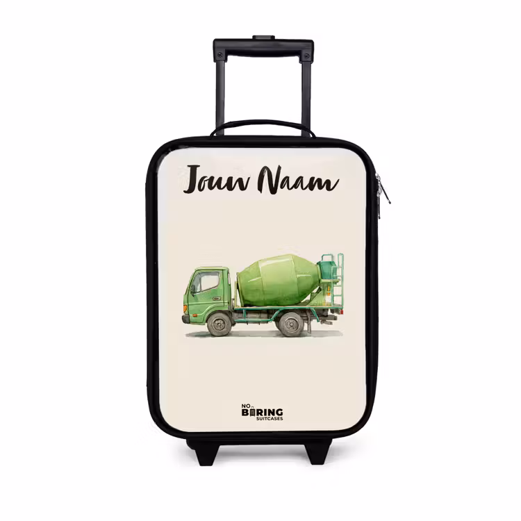 Kinderkoffer met naam - Betonmixer - Getekend - Groen — 1