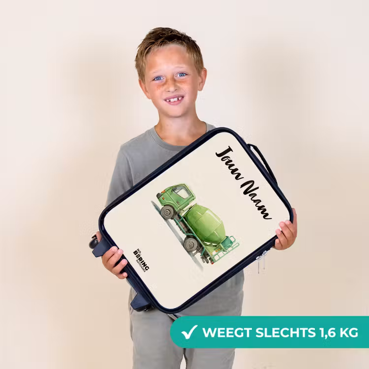 Kinderkoffer met naam - Betonmixer - Getekend - Groen — 3