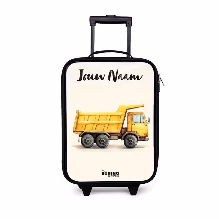 Kinderkoffer met naam - Kiepwagen - Getekend - Geel — 1