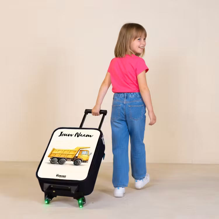 Kinderkoffer met naam - Kiepwagen - Getekend - Geel — 2