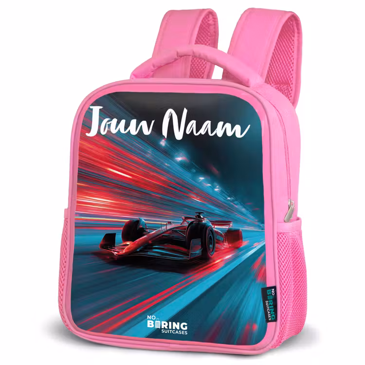 Kinderrugzak met naam - Roze - Formule 1 - Raceauto - Rood - Neonverlichting — 4