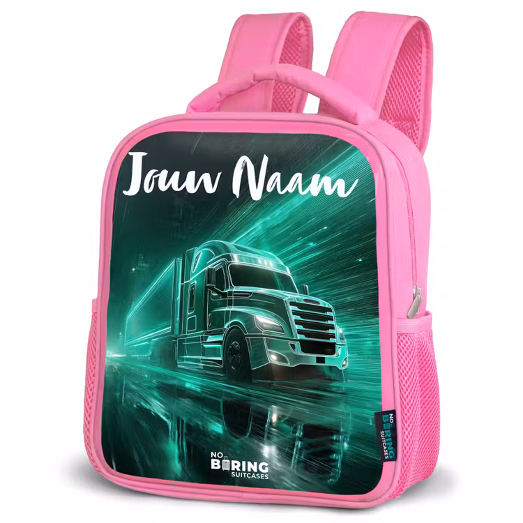 Kinderrugzak met naam - Roze - Vrachtwagen - Stad - Groen - Neon — 4