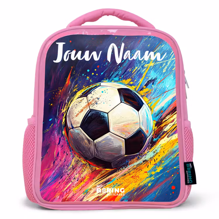 Kinderrugzak met naam - Roze - Neon - Voetbal - Kleurrijk — 1