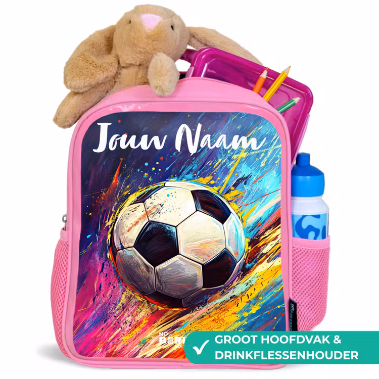 Kinderrugzak met naam - Roze - Neon - Voetbal - Kleurrijk — 2