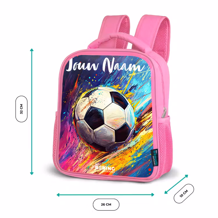 Kinderrugzak met naam - Roze - Neon - Voetbal - Kleurrijk — 3