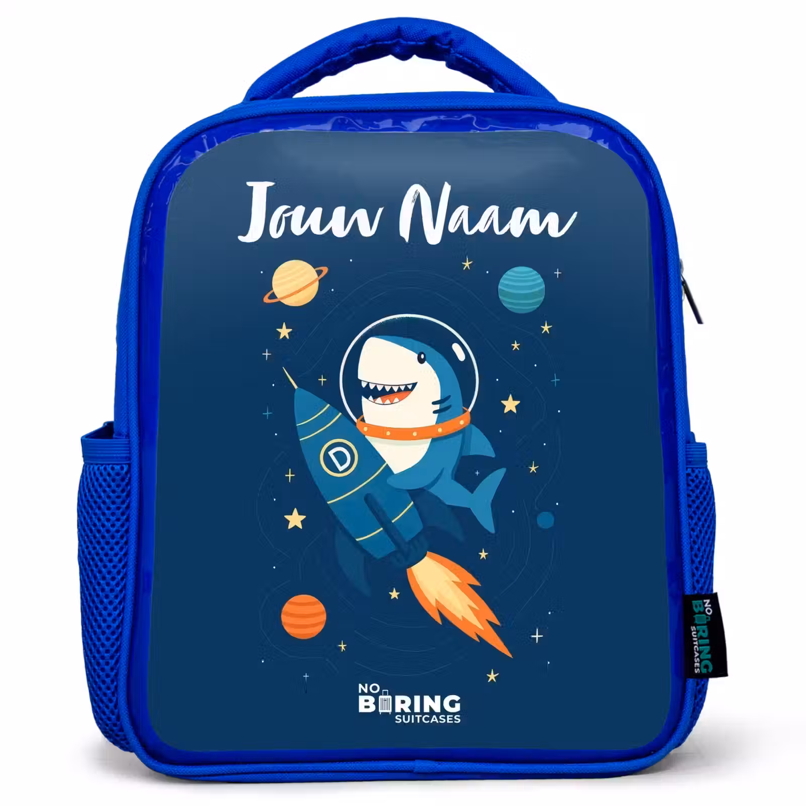 Kinderrugzak met naam - Blauw - Dier - Ruimte - Planeet - Raket — 1