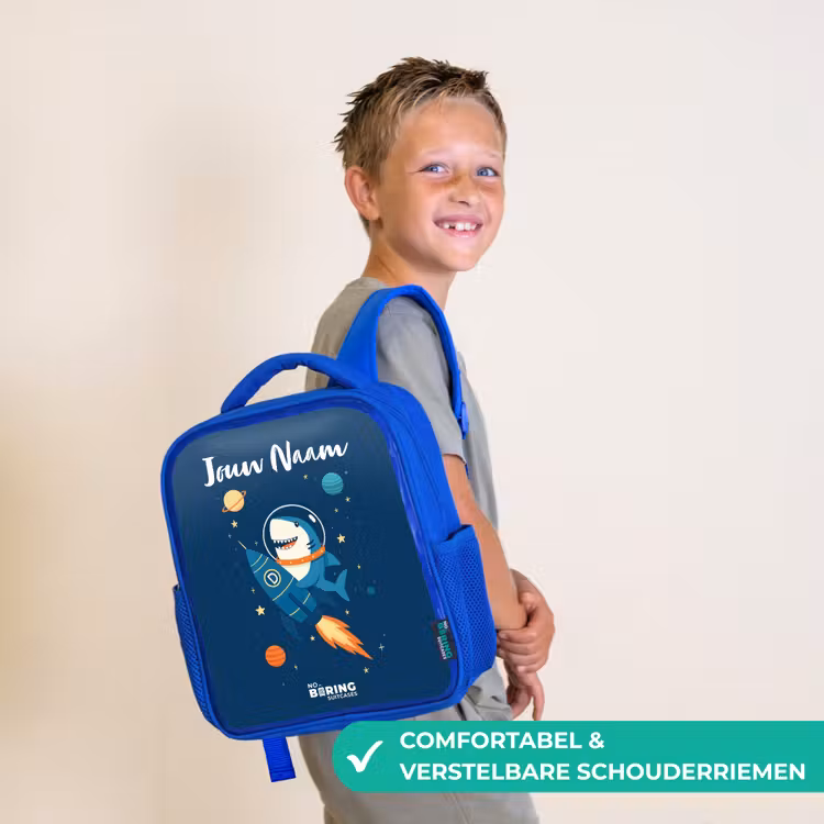 Kinderrugzak met naam - Blauw - Dier - Ruimte - Planeet - Raket — 4