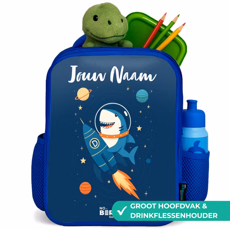 Kinderrugzak met naam - Blauw - Dier - Ruimte - Planeet - Raket — 6