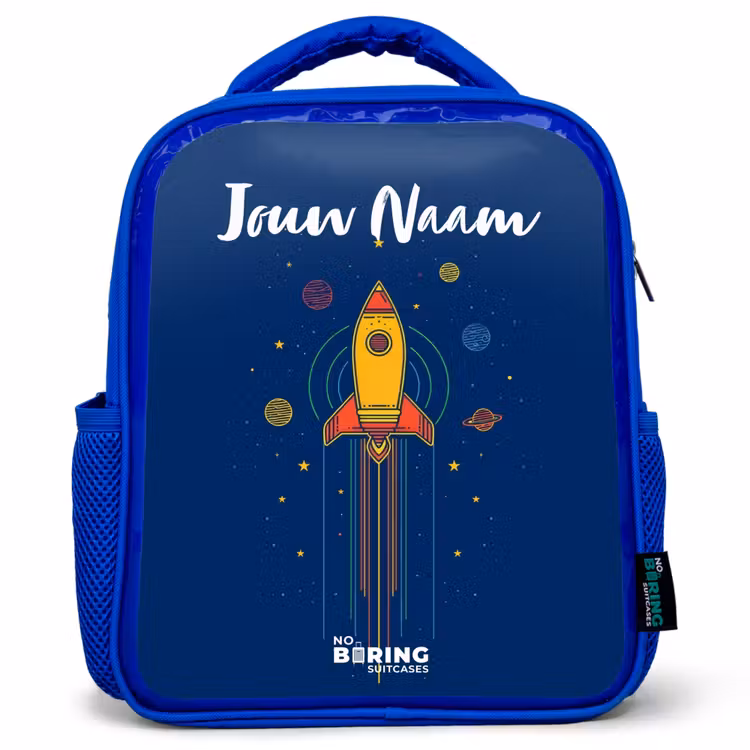 Kinderrugzak met naam - Blauw - Raket - Planeten - Sterren — 1