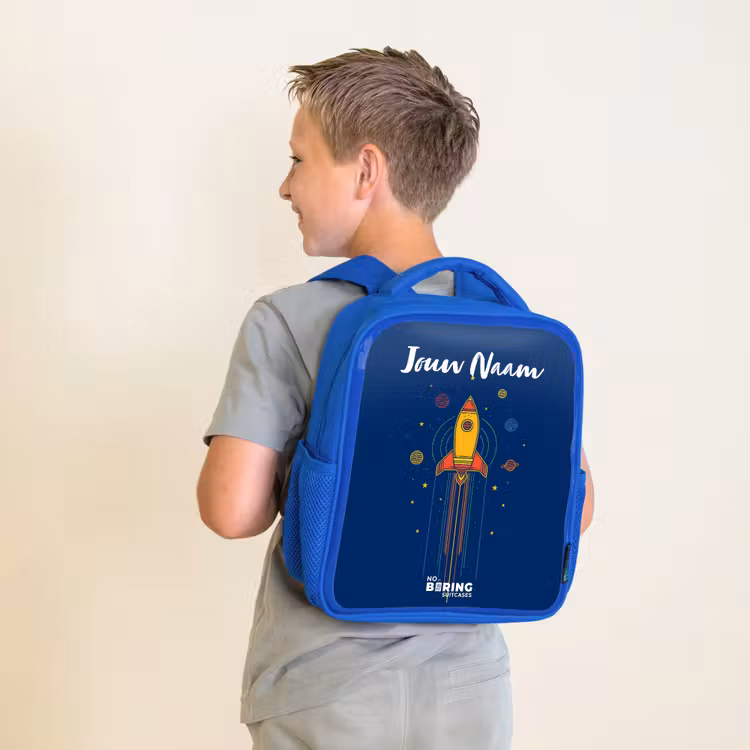 Kinderrugzak met naam - Blauw - Raket - Planeten - Sterren — 3
