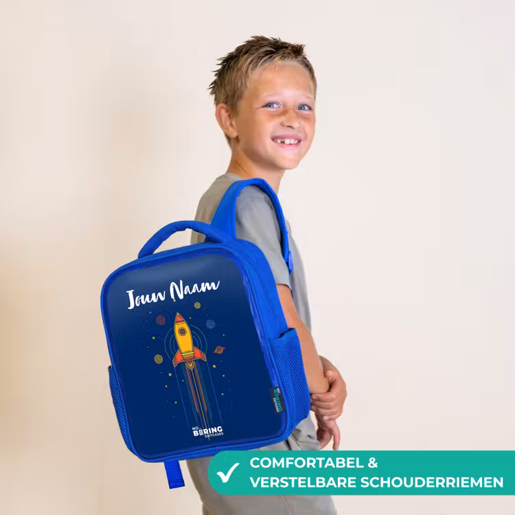 Kinderrugzak met naam - Blauw - Raket - Planeten - Sterren — 4
