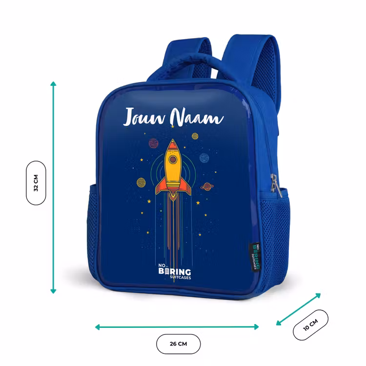 Kinderrugzak met naam - Blauw - Raket - Planeten - Sterren — 5