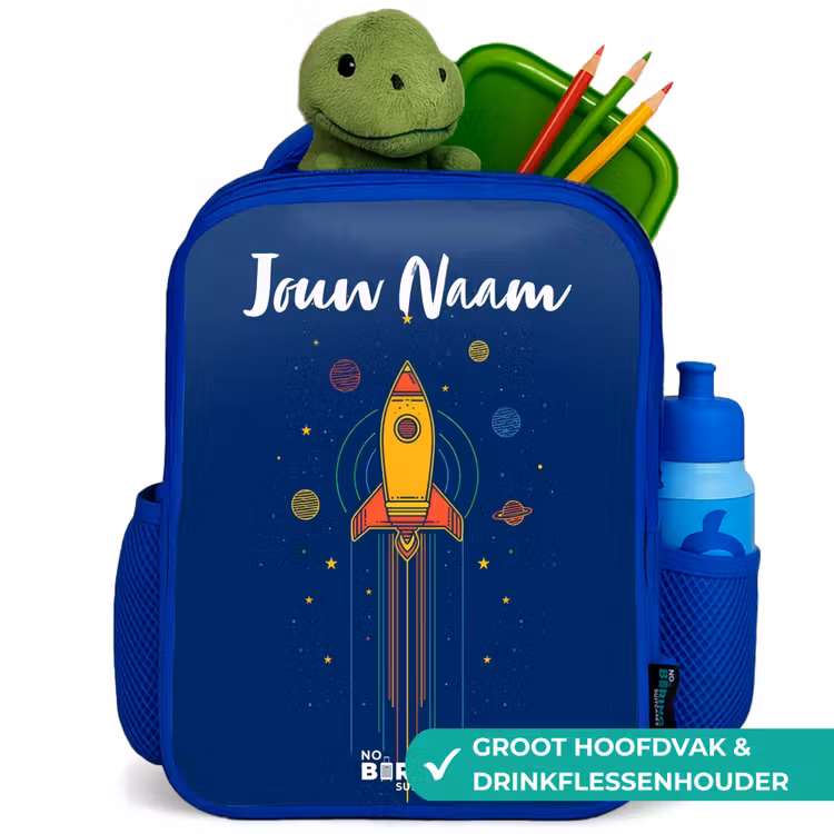 Kinderrugzak met naam - Blauw - Raket - Planeten - Sterren — 6