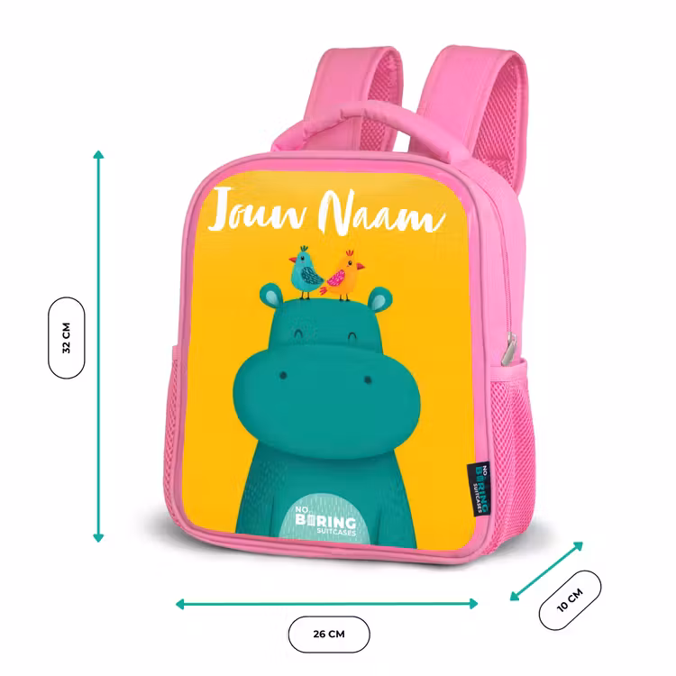 Kinderrugzak roze met naam - Nijlpaard - Vogels - Geel — 3