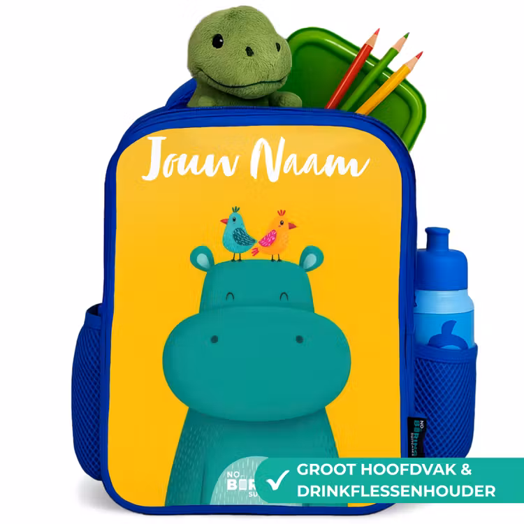 Kinderrugzak met naam - Blauw - Nijlpaard - Vogels - Geel — 6