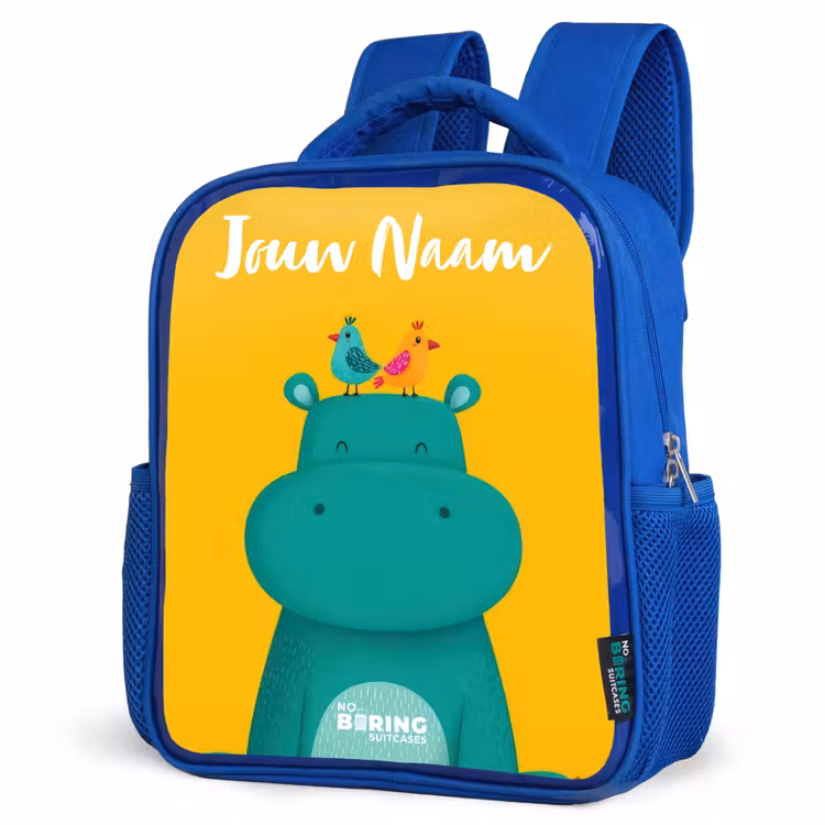 Kinderrugzak met naam - Blauw - Nijlpaard - Vogels - Geel — 7