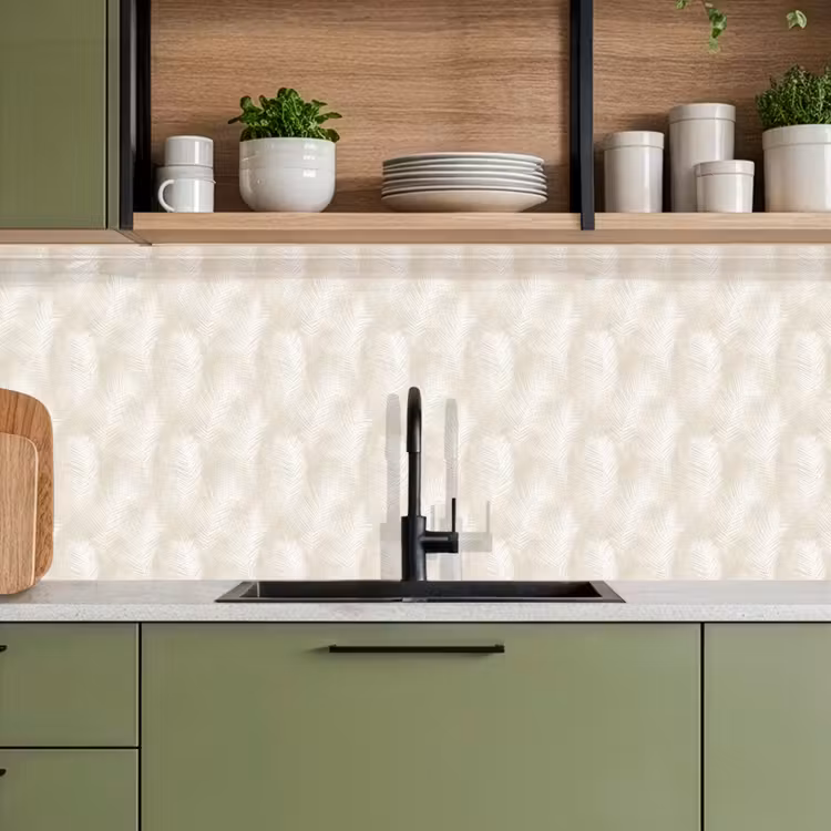 Keuken achterwand - Bladeren - Beige - Wit - Botanisch - Natuur — 5