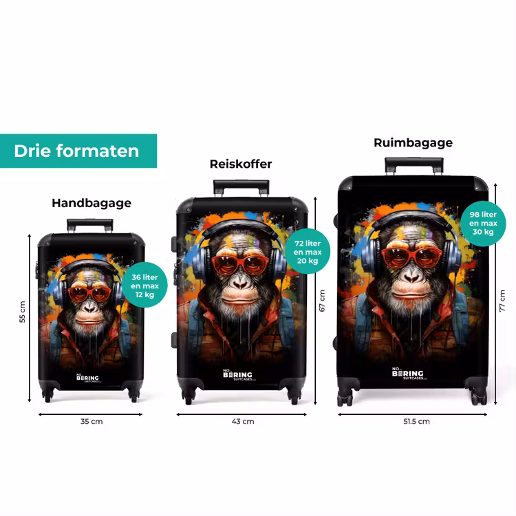 Koffer - Chimpansee met koptelefoon en graffiti- Spray — 8