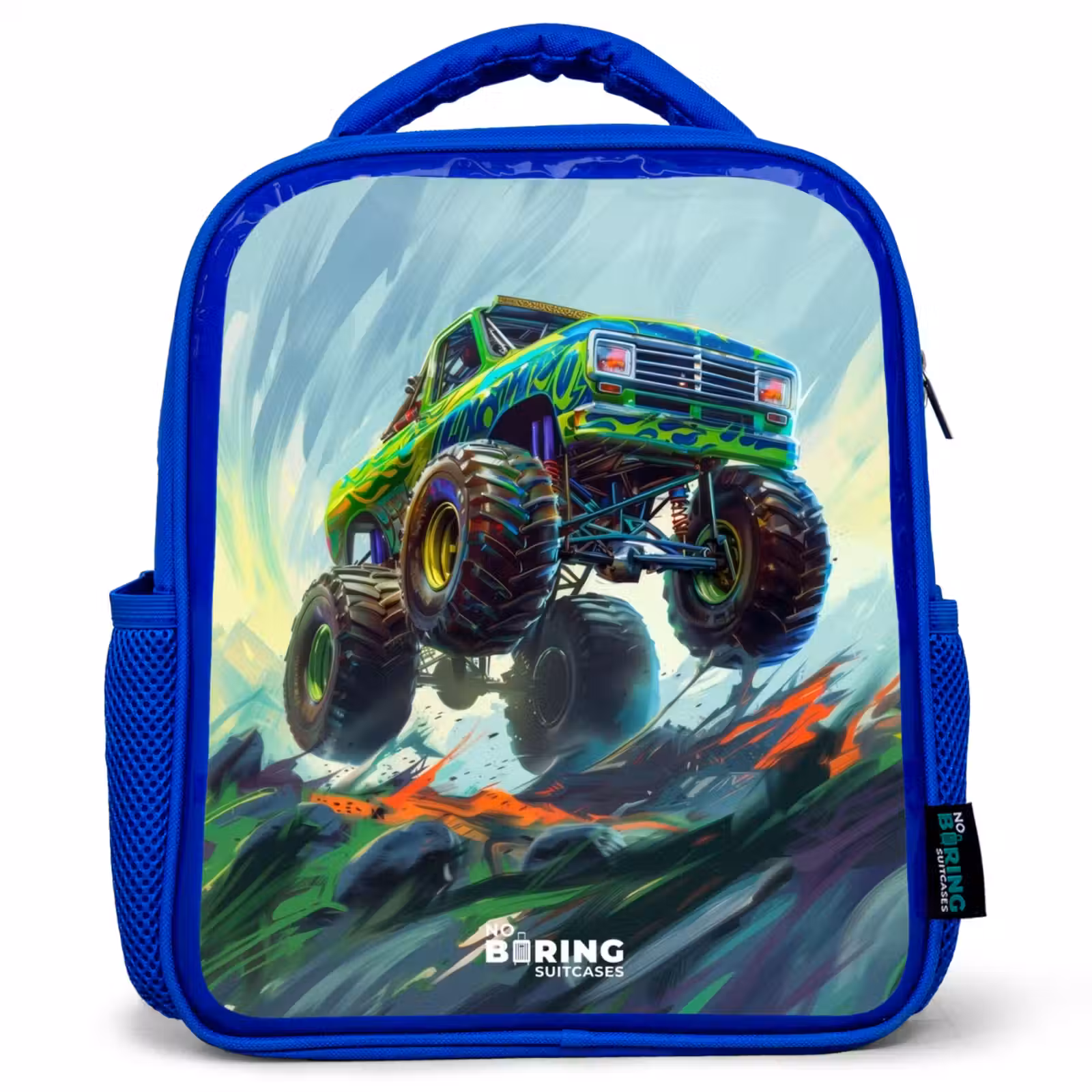 Kinderrugzak - Blauw - Groene Monstertruck met Penseelstreken — 1