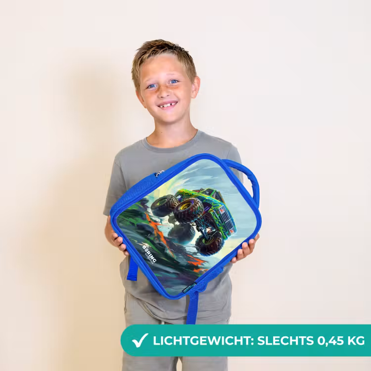Kinderrugzak - Blauw - Groene Monstertruck met Penseelstreken — 2