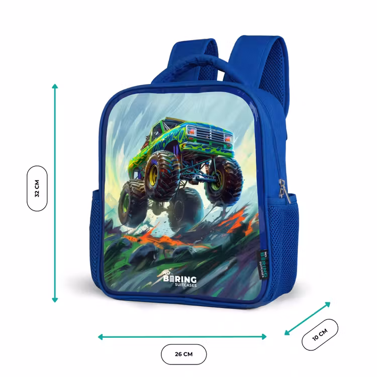 Kinderrugzak - Blauw - Groene Monstertruck met Penseelstreken — 5