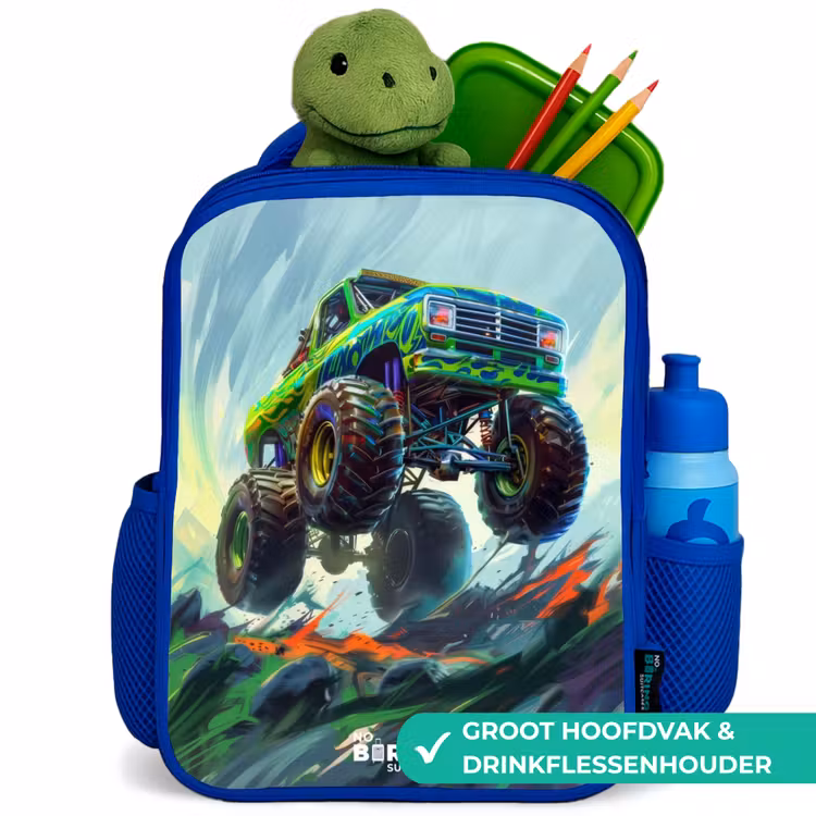 Kinderrugzak - Blauw - Groene Monstertruck met Penseelstreken — 6