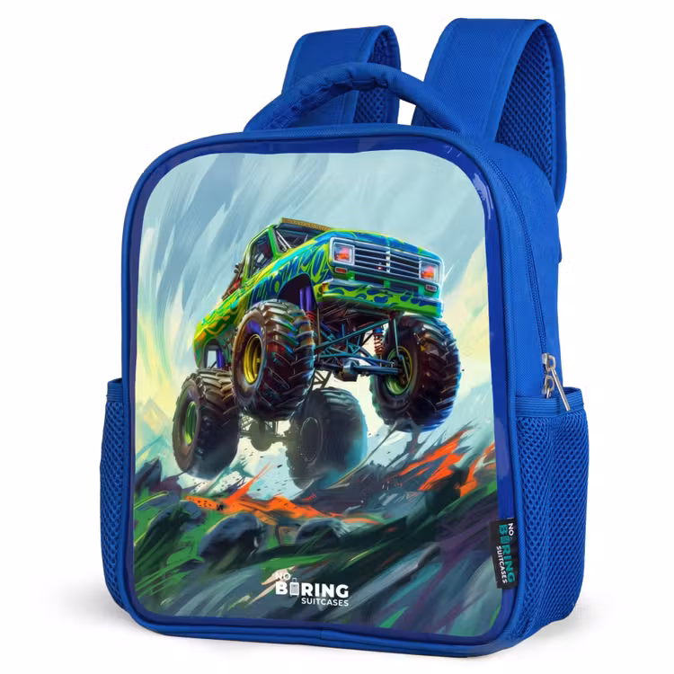 Kinderrugzak - Blauw - Groene Monstertruck met Penseelstreken — 7