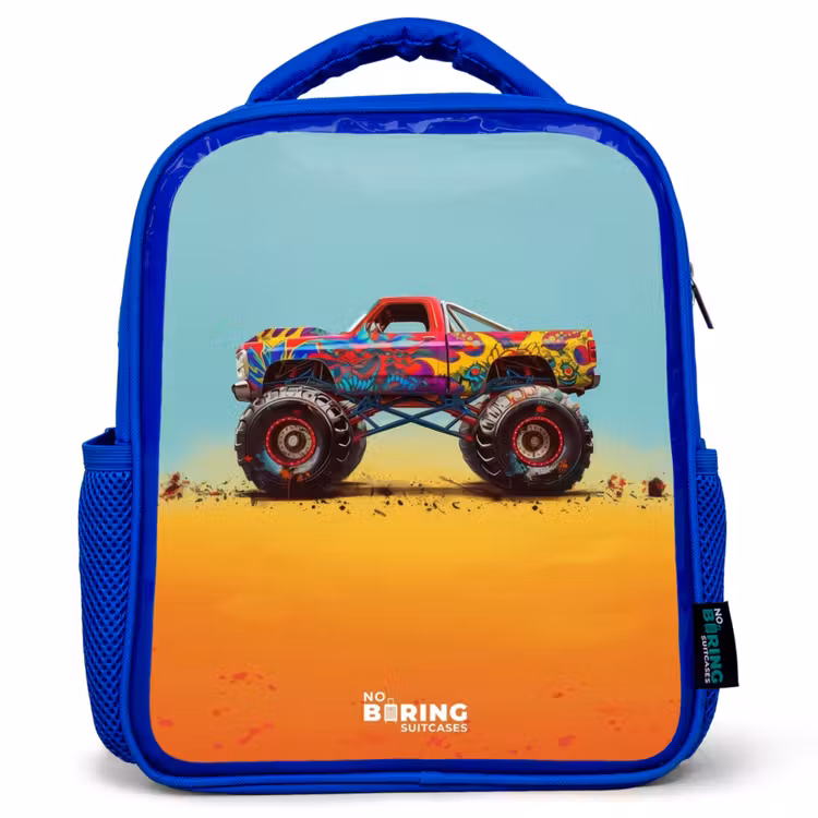 Kinderrugzak - Blauw - Monstertruck met Graffiti Print in het Zand — 1