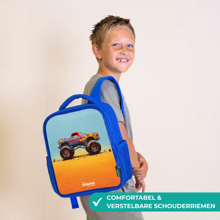 Kinderrugzak - Blauw - Monstertruck met Graffiti Print in het Zand — 4