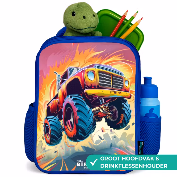 Kinderrugzak - Blauw - Roze Monstertruck Vliegt over het Asfalt — 6