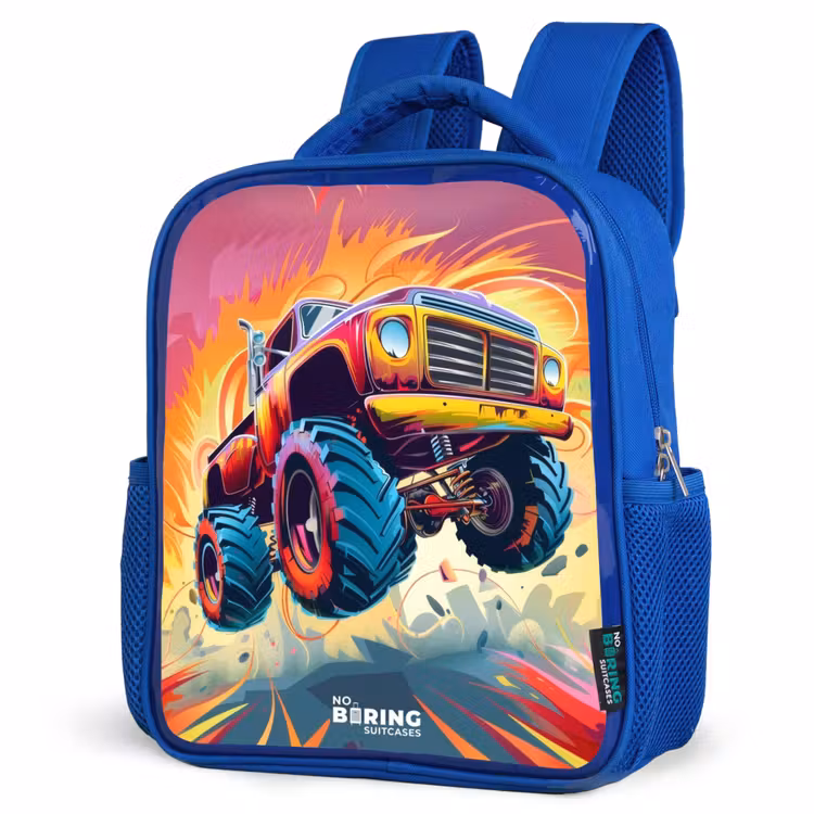 Kinderrugzak - Blauw - Roze Monstertruck Vliegt over het Asfalt — 7