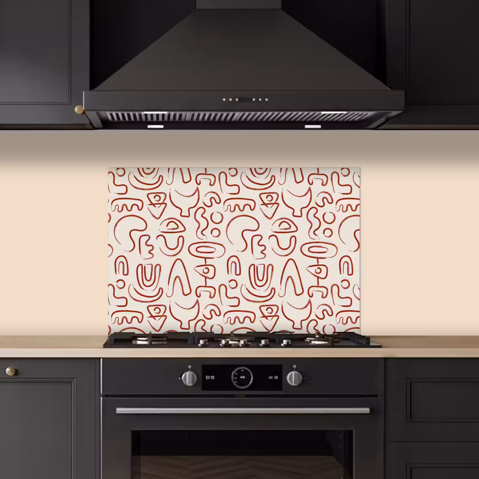 Spatscherm keuken - Beige - Vormen - Rood - Patroon — 1