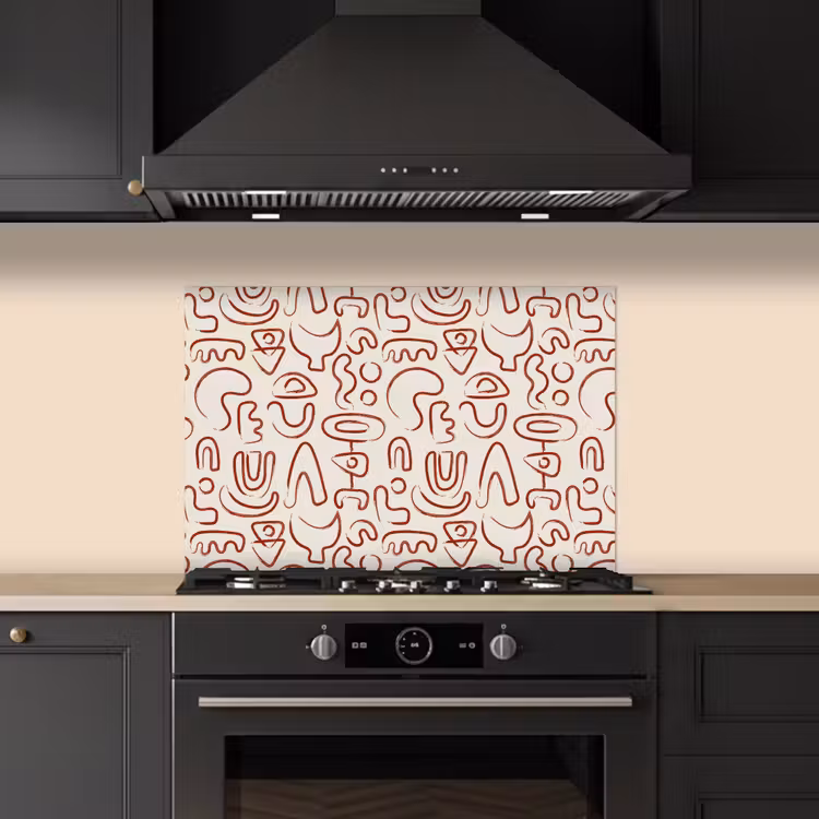 Spatscherm keuken - Beige - Vormen - Rood - Patroon — 1