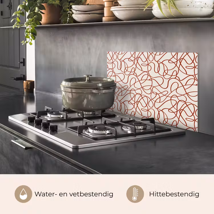 Spatscherm keuken - Lijnen - Abstract - Rood - Beige — 6