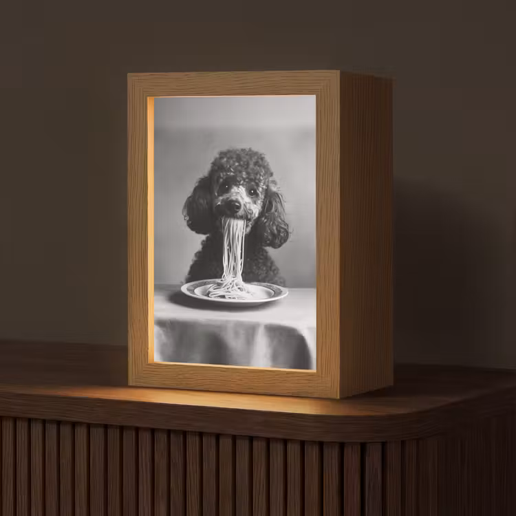 Tafellamp - Poedel - Hond - Zwart - Wit - Schattig - Pasta — 1