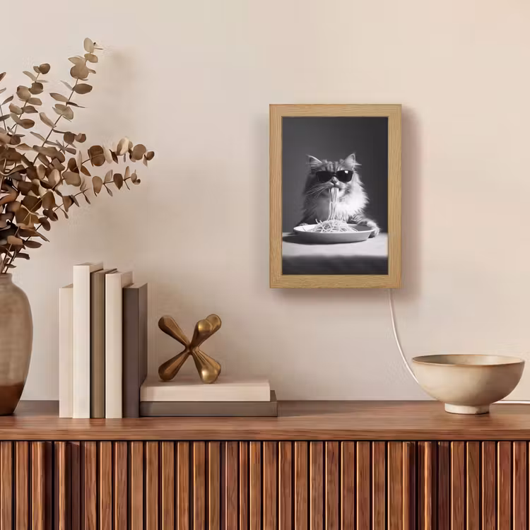Tafellamp - Langharige kat - Zonnebril - Spaghetti - Humor - Zwart - wit — 4