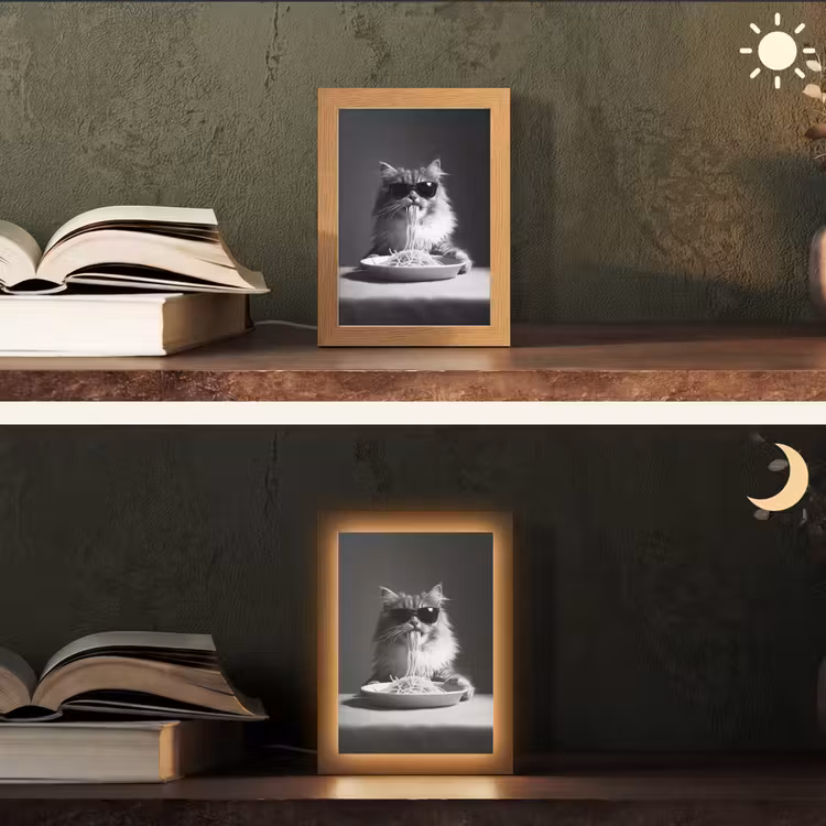 Tafellamp - Langharige kat - Zonnebril - Spaghetti - Humor - Zwart - wit — 5