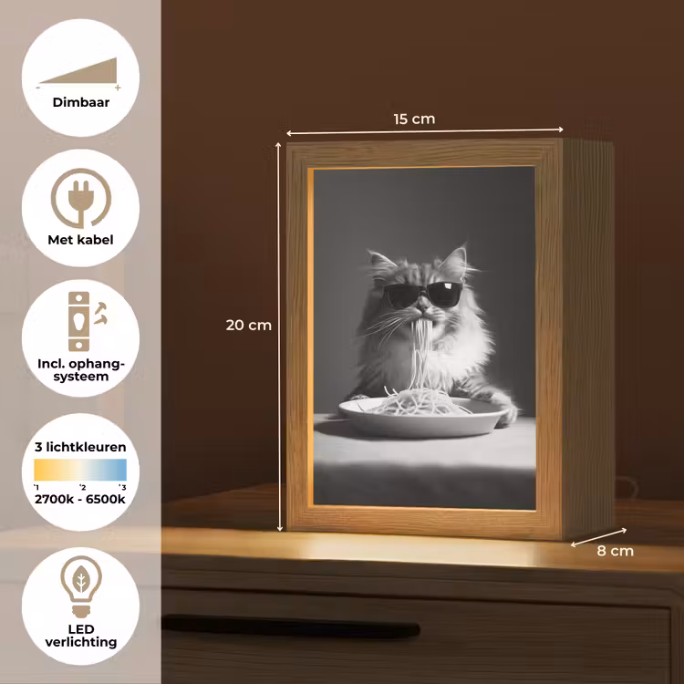 Tafellamp - Langharige kat - Zonnebril - Spaghetti - Humor - Zwart - wit — 7