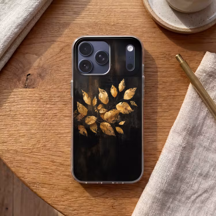 Telefoonhoesje Softcase - Gouden Bladeren op Donkere Achtergrond — 2