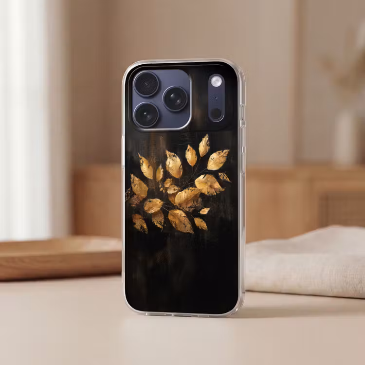 Telefoonhoesje Softcase - Gouden Bladeren op Donkere Achtergrond — 3